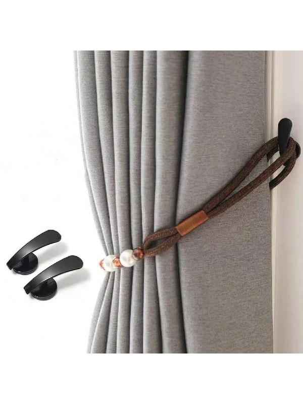 1 Set Of 2pcs Modern Minimalist Black Curtain Hooks With 2 Screws And 2 Expansion Tubes (Total 6pcs)