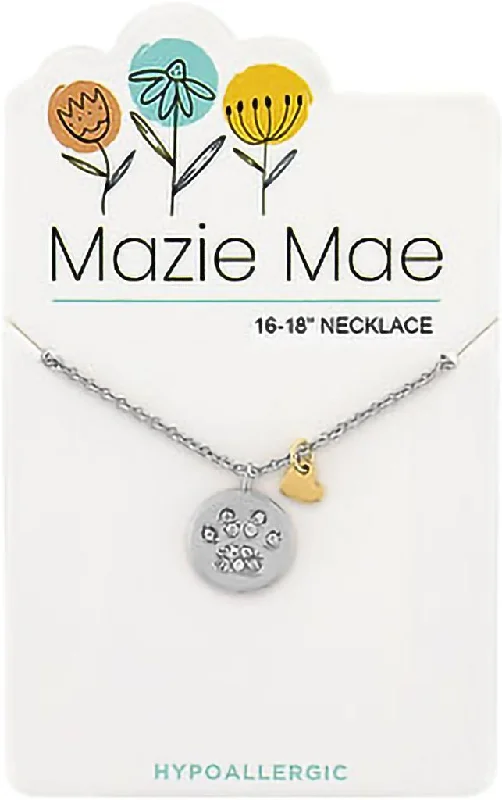 Center Court:  Silver Paw Print Pendant & Gold Heart Dangle Mazie Mae Necklace