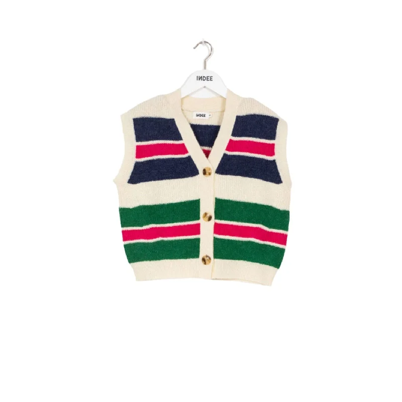 Indee Off White Striped Knitted Cardigan