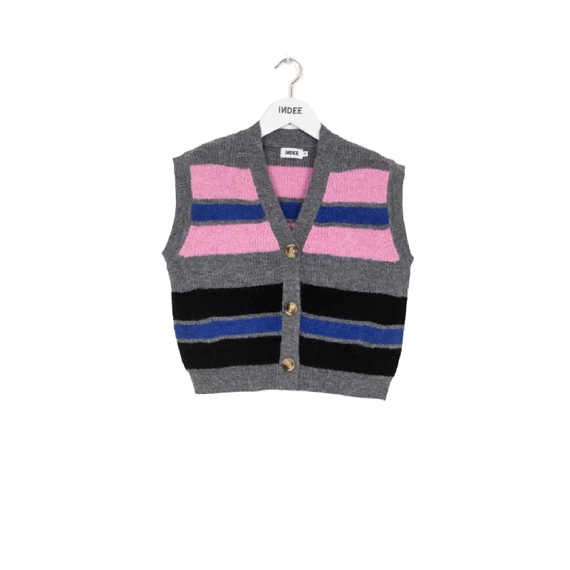 Indee Grey Striped Knitted Cardigan