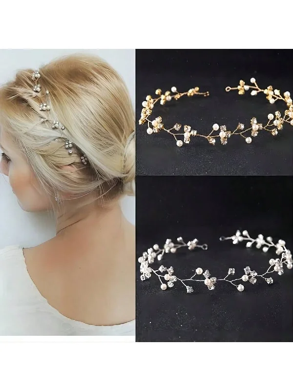 Faux Pearl Bridal Headband Flower Girl Headpiece Bridal Headpieces Wedding Hair Accessories Flower Crowns Rhinestone White Flower Hair Vine Hair Band For Women Bridesmaid Elegant Tiaras