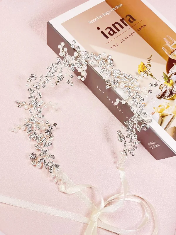 1pc Women Faux Pearl & Rhinestone Decor Romantic Bridal Hair Band For Wedding Party Boho Tiaras