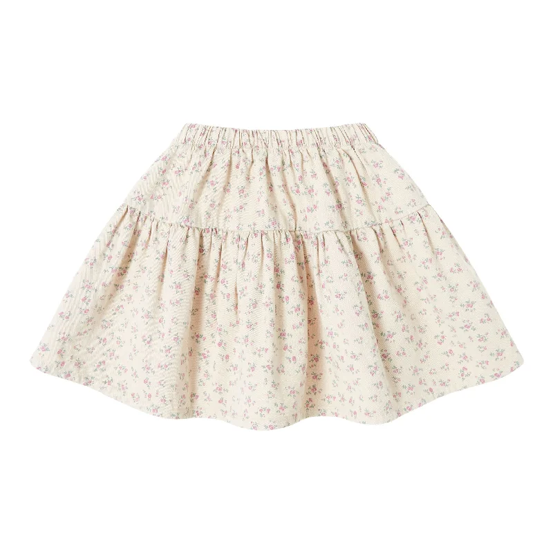 Tocoto Vintage Beige Flower Print Flared Skirt