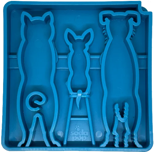 SodaPup Waiting Dogs Design eTray Enrichment Tray for Dogs (Blue - 8” wide X 8” tall 1” thick)