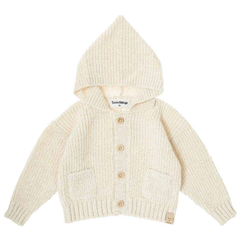 Tocoto Vintage Off White Hooded Baby Cardigan