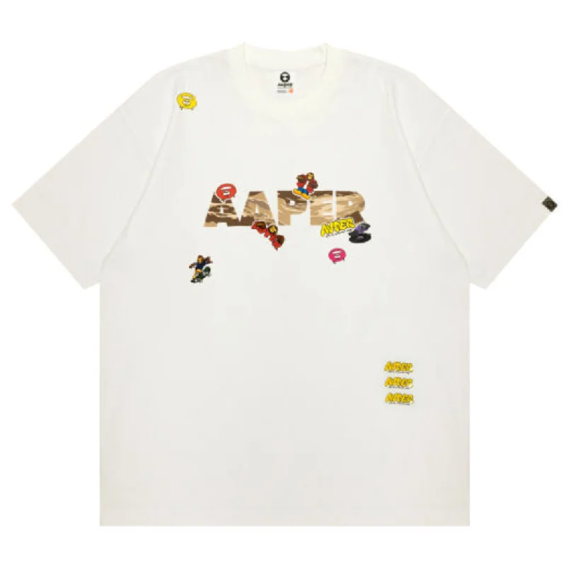 Aape Ape head print T-shirt with logo Cream