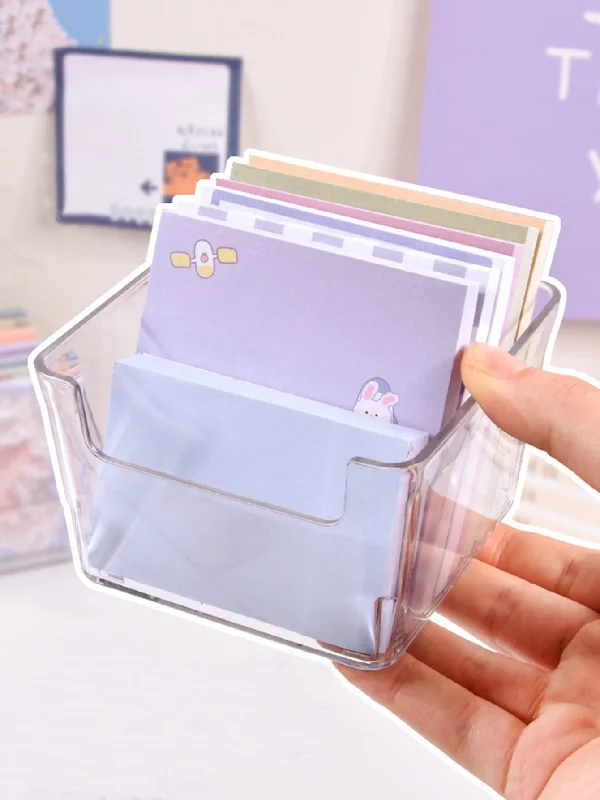 1pc Memo Pad Storage Box With Transparent Lid For Japanese Style Makeup Desktop Organizer