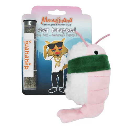 Meowijuana Get Wrapped! Refillable Shrimp Sushi Cat Toy