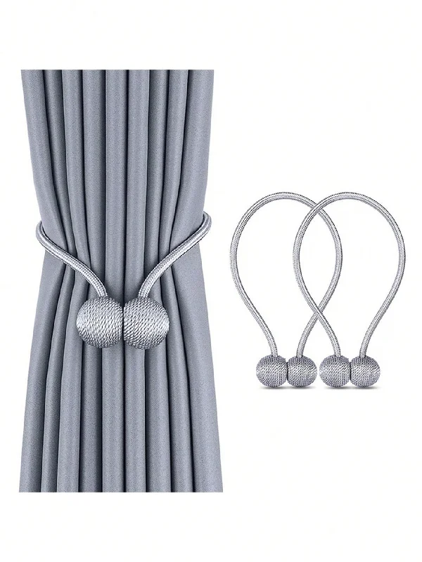 2pcs Magnetic Curtain Tiebacks, Braided Rope Magnetic Buckle For Holding Curtains & Drapes, Simple & Elegant Home Decor