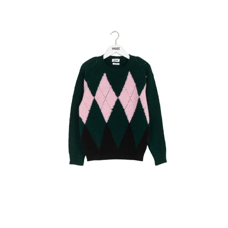 Indee Forest Green Knitted Jacquard Sweater