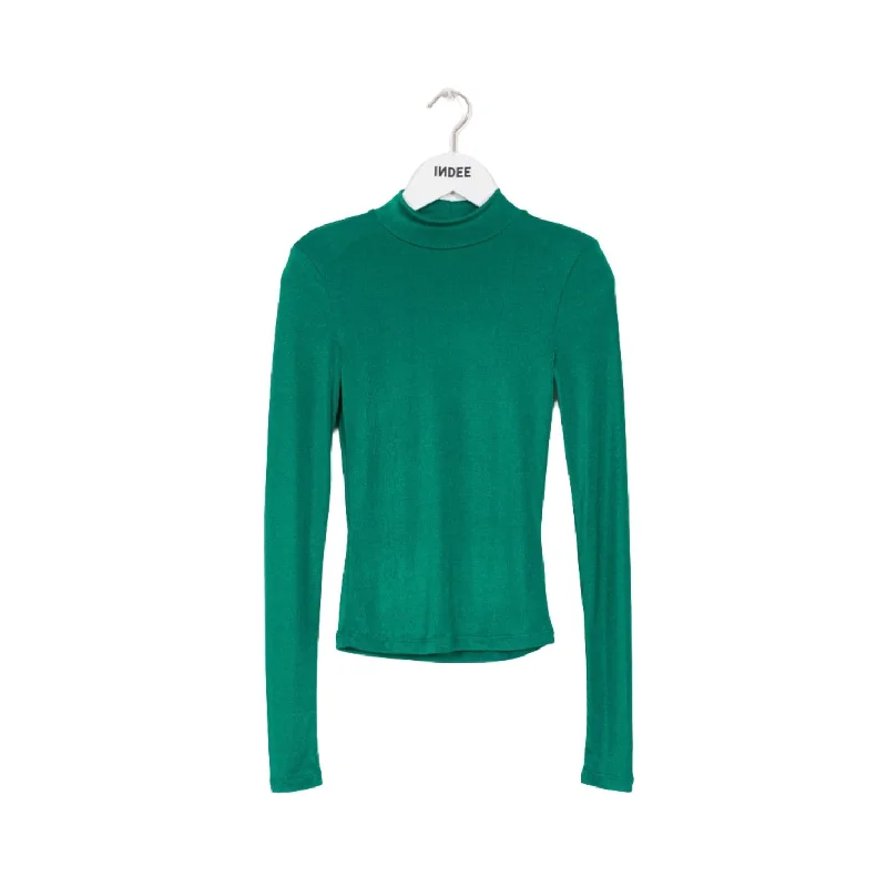 Indee Prairy Green Shiny Mock Neck Tee