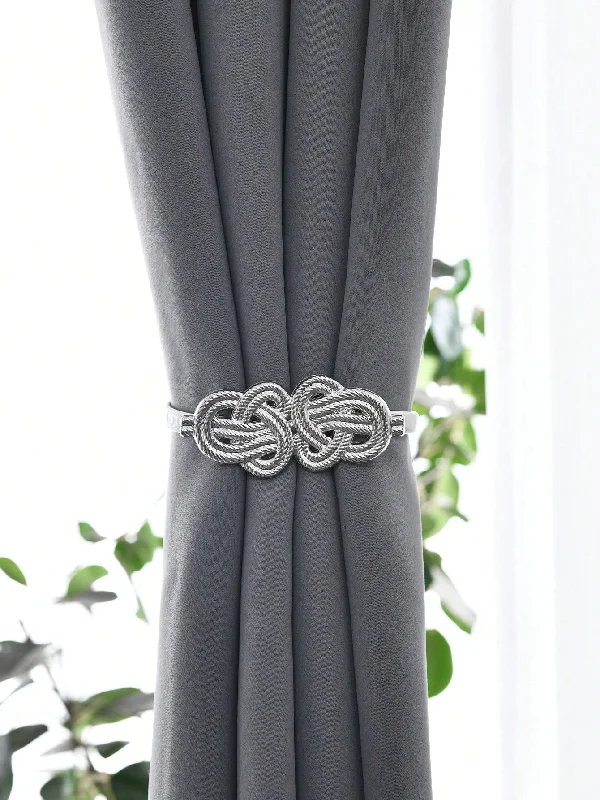 1pc Silver-Colored Luxury Thick Rope Knot Metal Curtain Tieback