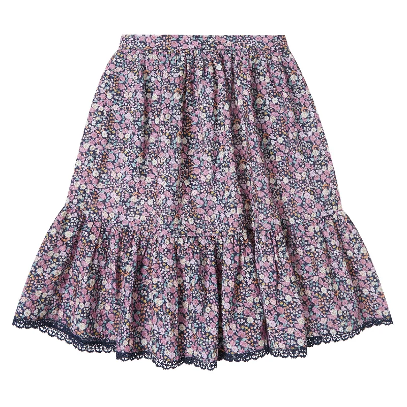 Tocoto Vintage Navy Flower Print Long Skirt