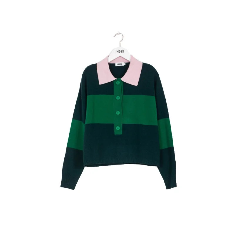 Indee Forest Green Oversized Two Tone Knitted Polo