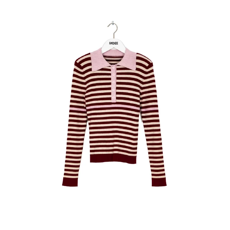 Indee Burgundy Ribbed Knitted Stripe Polo