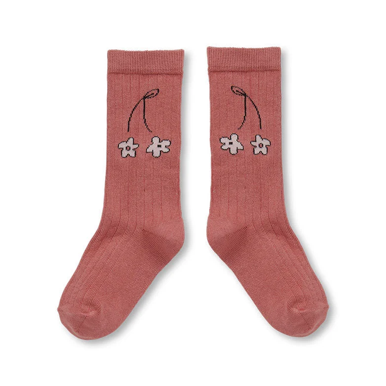 Sproet and Sprout Mauve Cherry Flower Socks