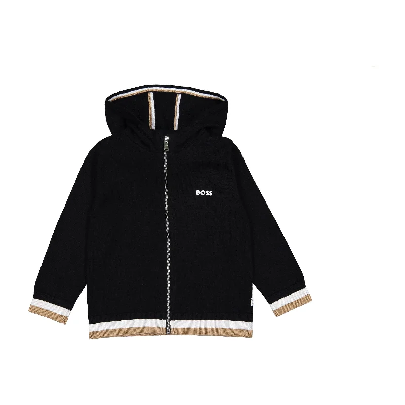 Hugo Boss Black  Zip Up With Tan Trim Hoodie