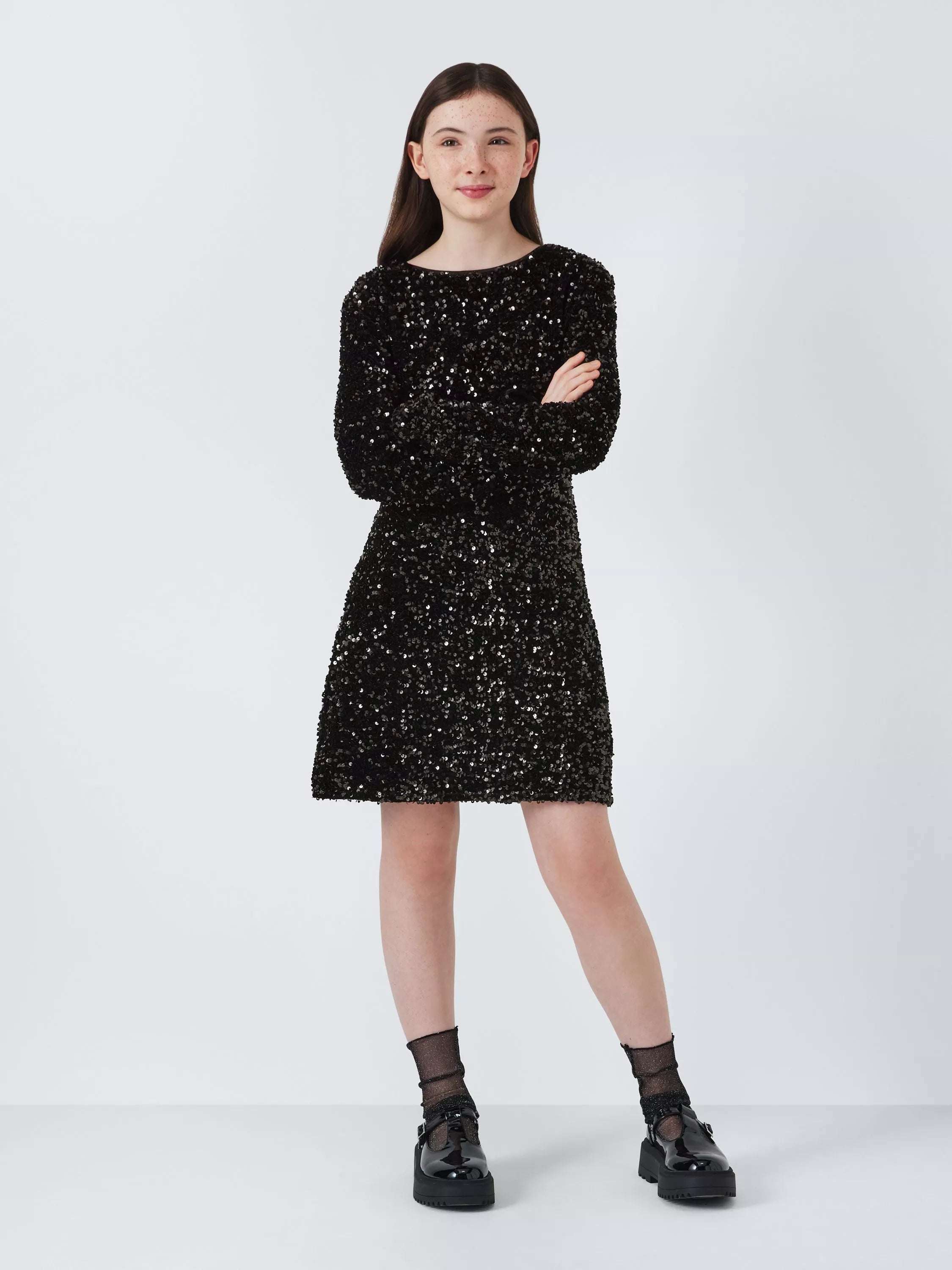 John Lewis Kids' Velour Sequin Party Dress, Black