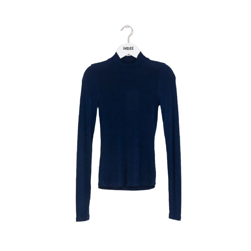 Indee Night Blue Shiny Mock Neck Tee