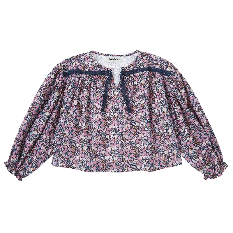 Tocoto Vintage Navy Flower Print Lace Blouse