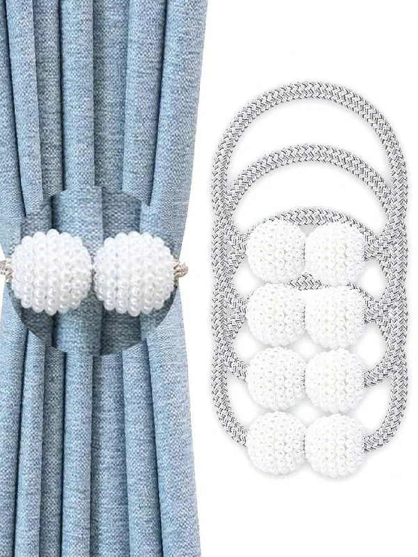 4pcs/2pcs Modern Pearl Magnetic Curtain Buckle, Simple & Hole-Free Magnetic Curtain Tieback