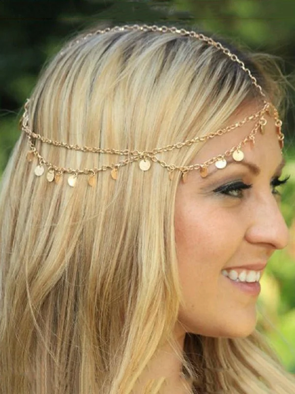 Boho 1pc Women Round Decor Costume Hair Chain