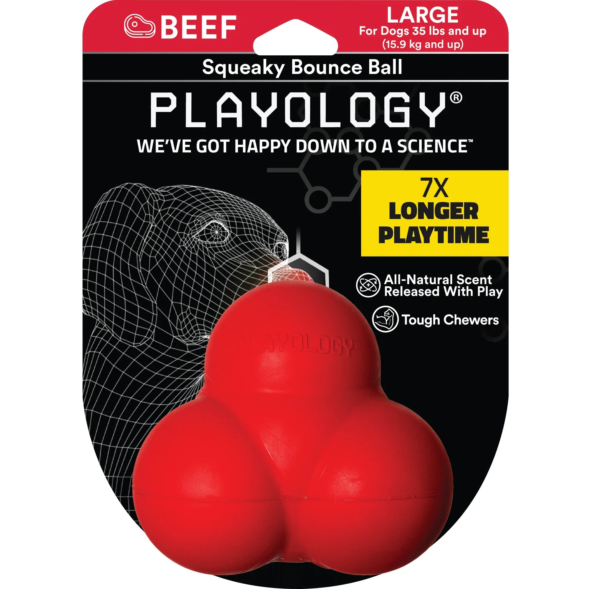 Playology Squeaky Bounce Ball Dog Toy (Beef / Large)