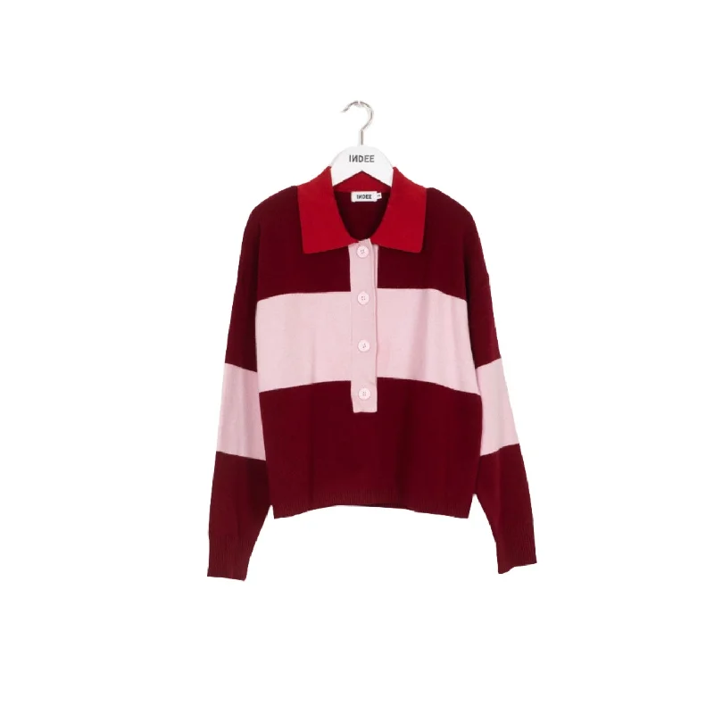 Indee Burgandy Oversized Two Tone Knitted Polo