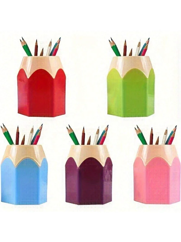 5pcs Vibrant Pencil-Shaped Desk Organizers - Space-Saving, Cute Cartoon Design - Ideal For School, Home Office, Classroom Decor