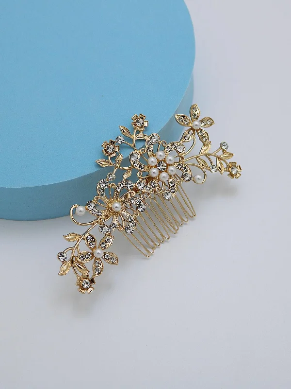 1pc Women Rhinestone & Faux Pearl Flower Decor Fashionable Bridal Hair Comb For Wedding Party Royal Tiaras