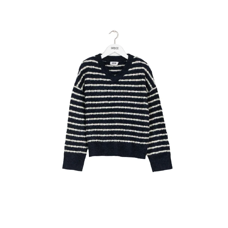 Indee Navy V-neck Cable Striped Pullover