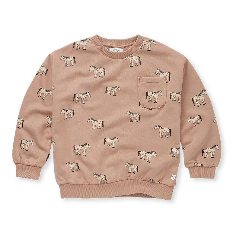 Sproet and Sprout Praline Horse Print Pocket Sweatshirt