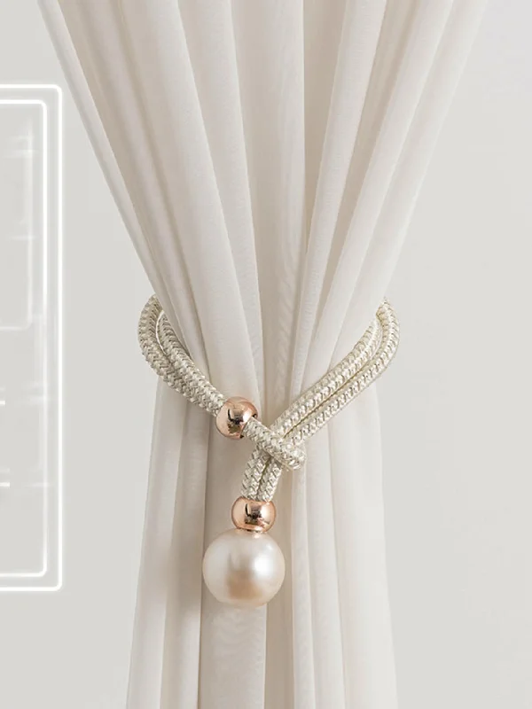 2pcs Pearl Curtain Tiebacks, Drape Pearl Tiebacks, Decorative Holders, Ropes Curtain Tie Backs For Window Drapery