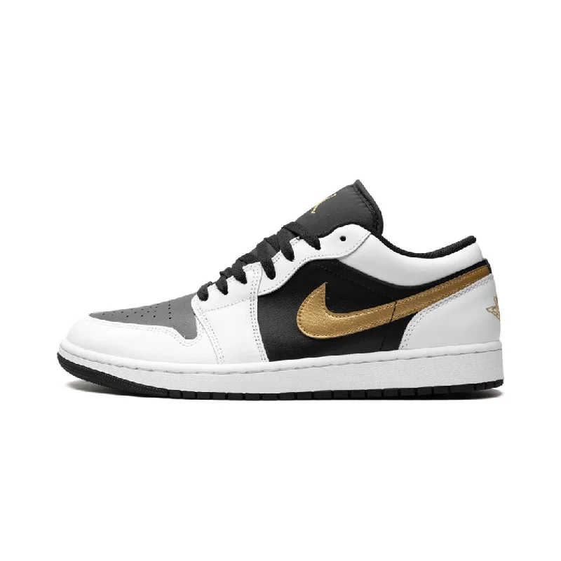 Jordan 1 Low White Black Metallic Gold Swoosh