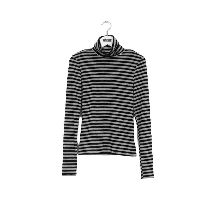 Indee Black Striped Mock Neck Tee