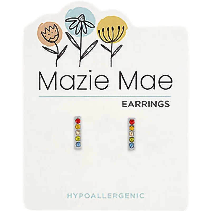 Center Court: Silver Multi-Color CZ Bar Stud Mazie Mae Earring