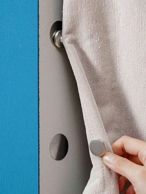 2pcs Magnetic Curtain Buckle Set For Bathroom, Light-Blocking Button Fixed By Magnetism And Wall Gap, Simple Round Magnetic Curtain Buckle With Strong Magnetic Force And Removable Metal Strap Fastener. Magnetic Buckle For Curtains