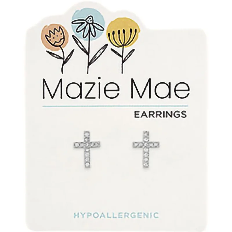 Center Court: Silver CZ Cross Stud Mazie Mae Earring