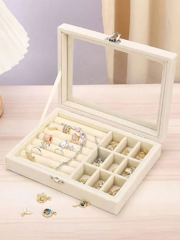 1 Deluxe Velvet Jewelry Box - Safe Ring Storage And Earring Display With Smooth Drawers - Fashionable Home Decoration, Ideal For Women's New Year Gift - Classic Velvet Jewelry Storage With  Lock - Rectangular Tray For Ring And Earring Display And Storage,