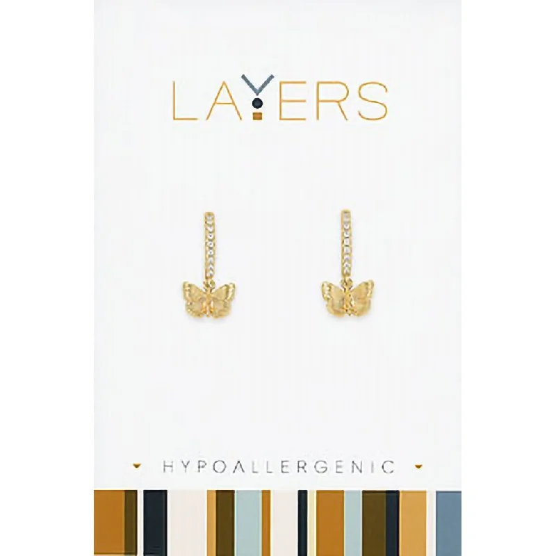 Center Court : Gold Butterfly CZ Huggie Layers Earrings