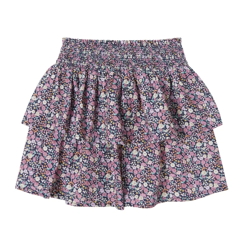 Tocoto Vintage Navy Flower Print Flared Skirt