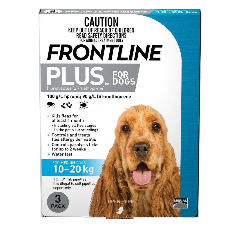 Frontline Plus Flea Treatment for Dogs 10-20kg Blue 3 Pack