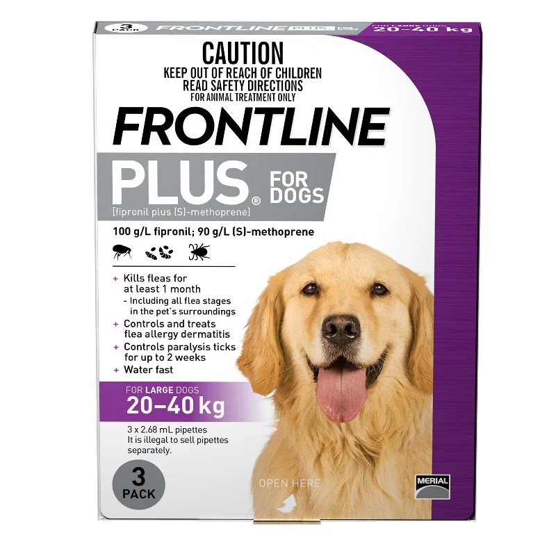 Frontline Plus Flea Treatment for Dogs 20-40kg Purple 3 Pack